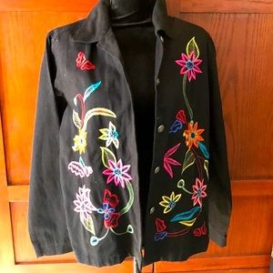 Black denim floral embroidered jacket s(4/6) NWT